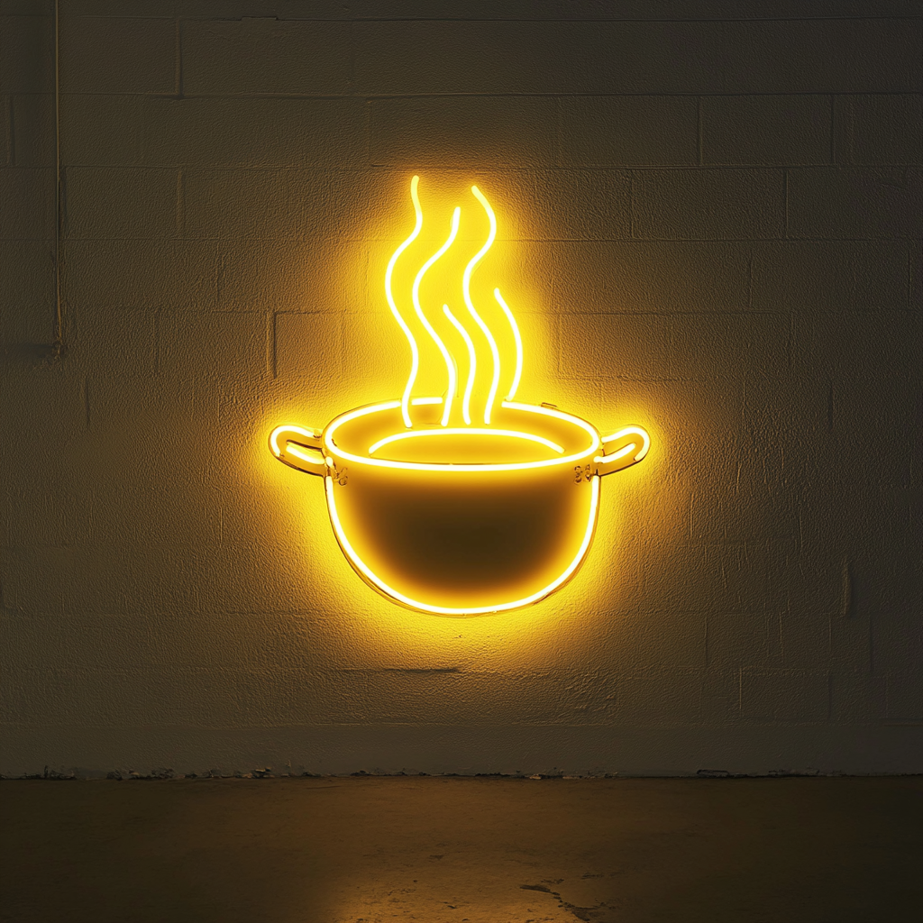 Cauldron with Steam - Yellow Neon Sign, 24 Inches