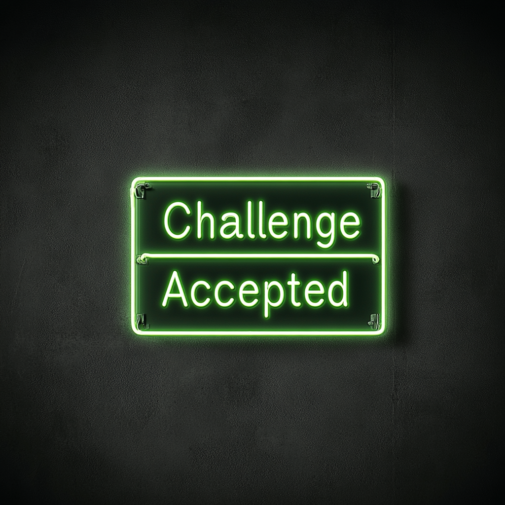 "Challenge Accepted" - Green Neon Sign, 24 Inches