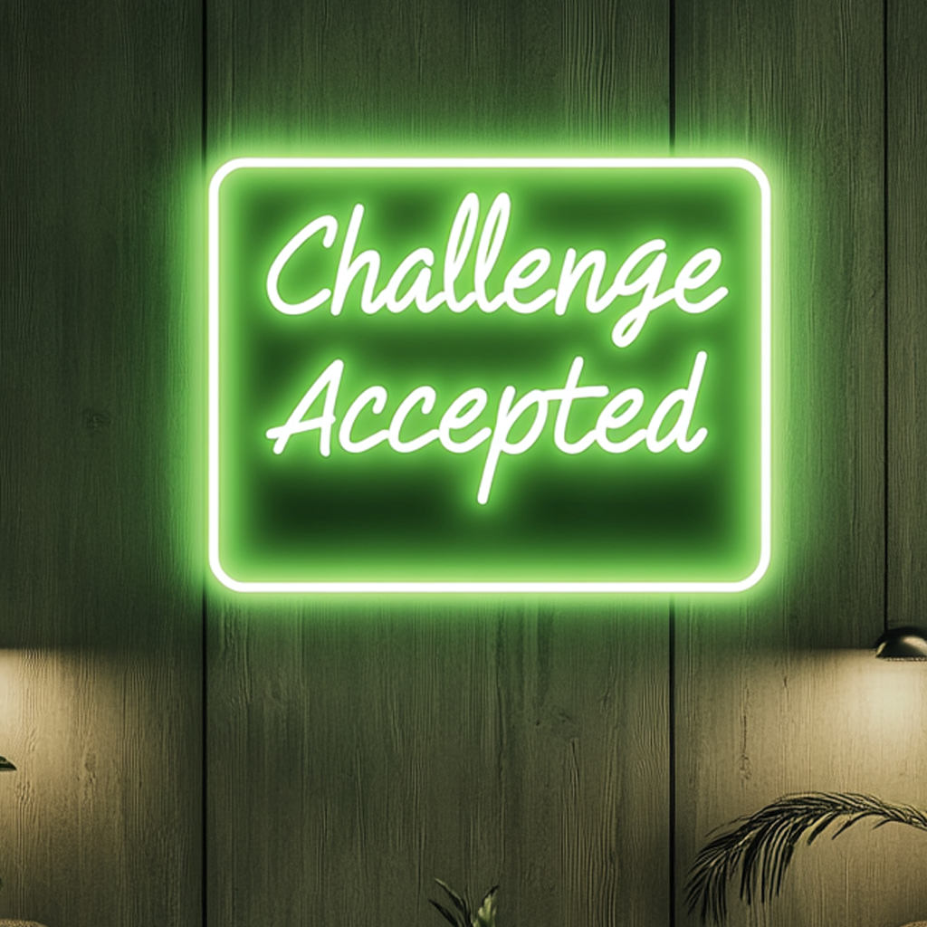"Challenge Accepted" - Green Neon Sign, 24 Inches