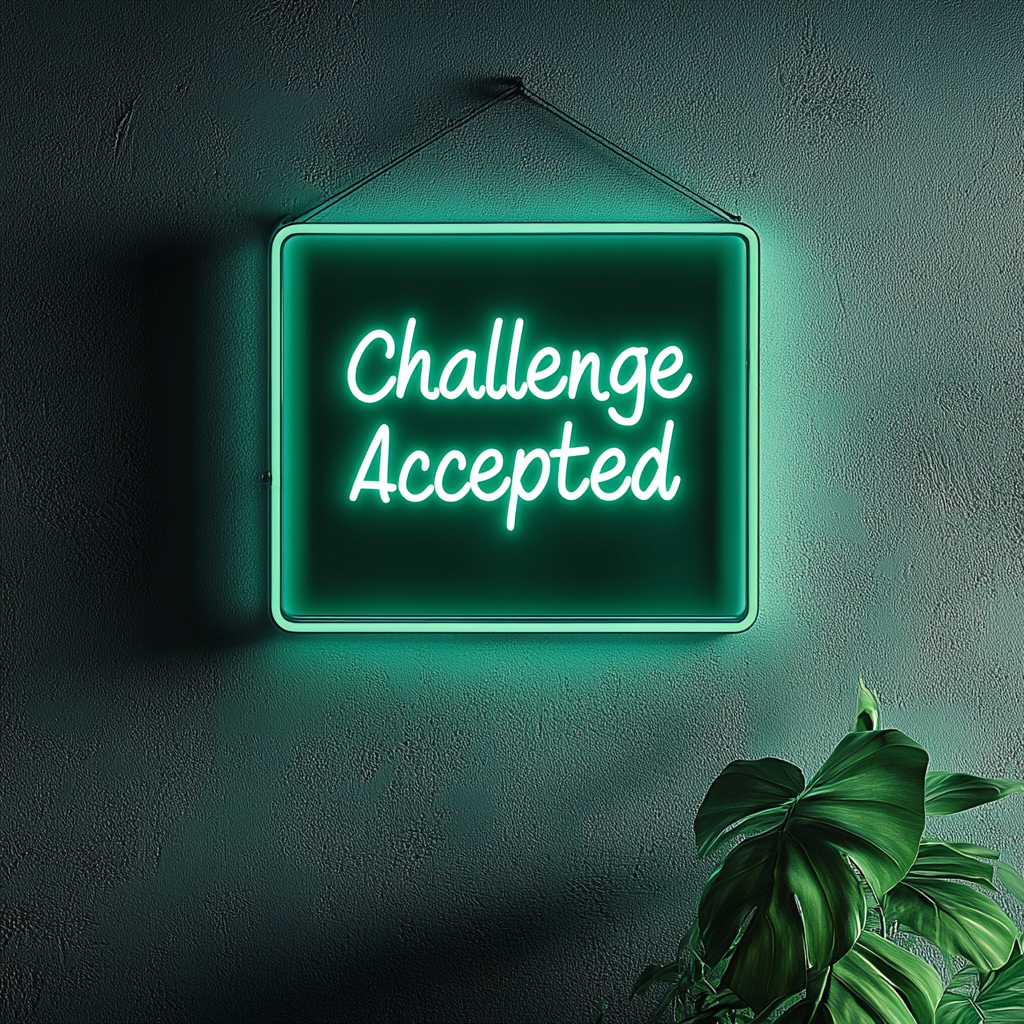 "Challenge Accepted" - Green Neon Sign, 24 Inches