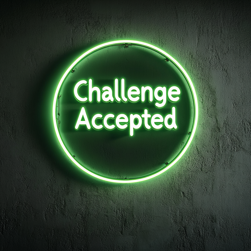 "Challenge Accepted" - Green Neon Sign, 24 Inches
