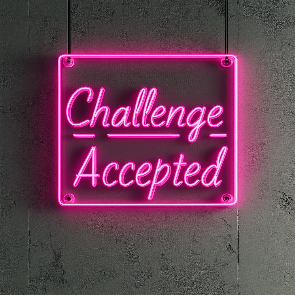"Challenge Accepted" - Pink Neon Sign, 24 Inches