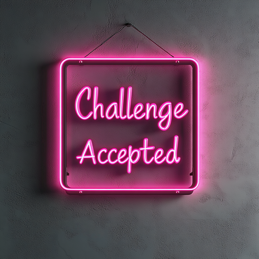 "Challenge Accepted" - Pink Neon Sign, 24 Inches