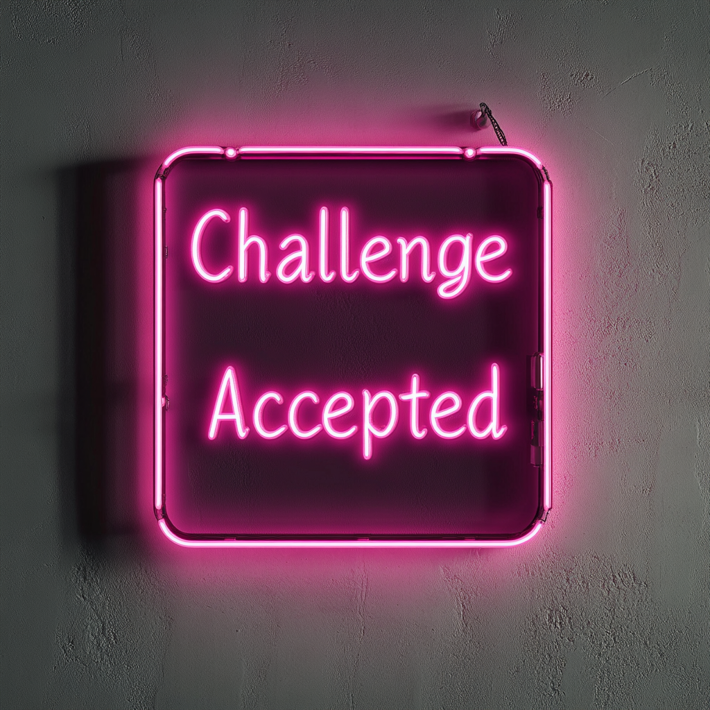 "Challenge Accepted" - Pink Neon Sign, 24 Inches