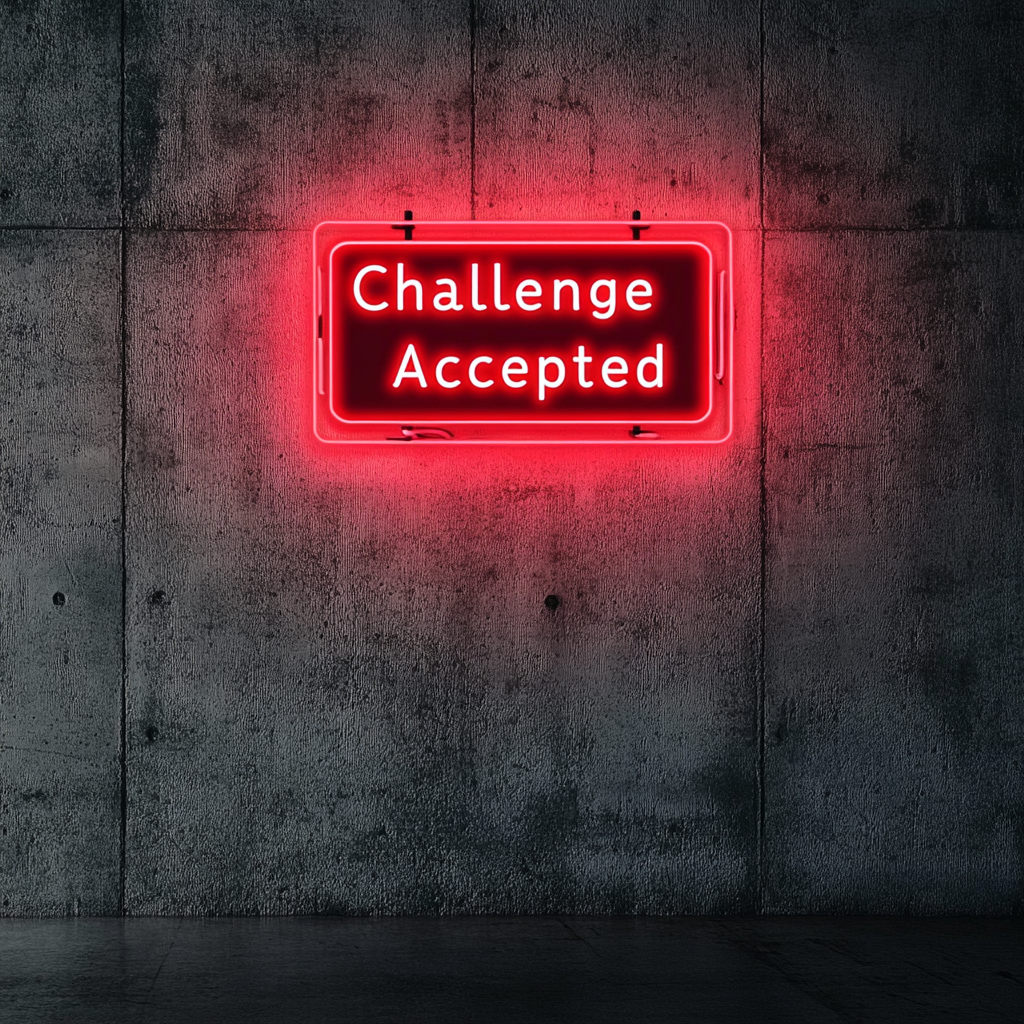 "Challenge Accepted" - Red Neon Sign, 24 Inches