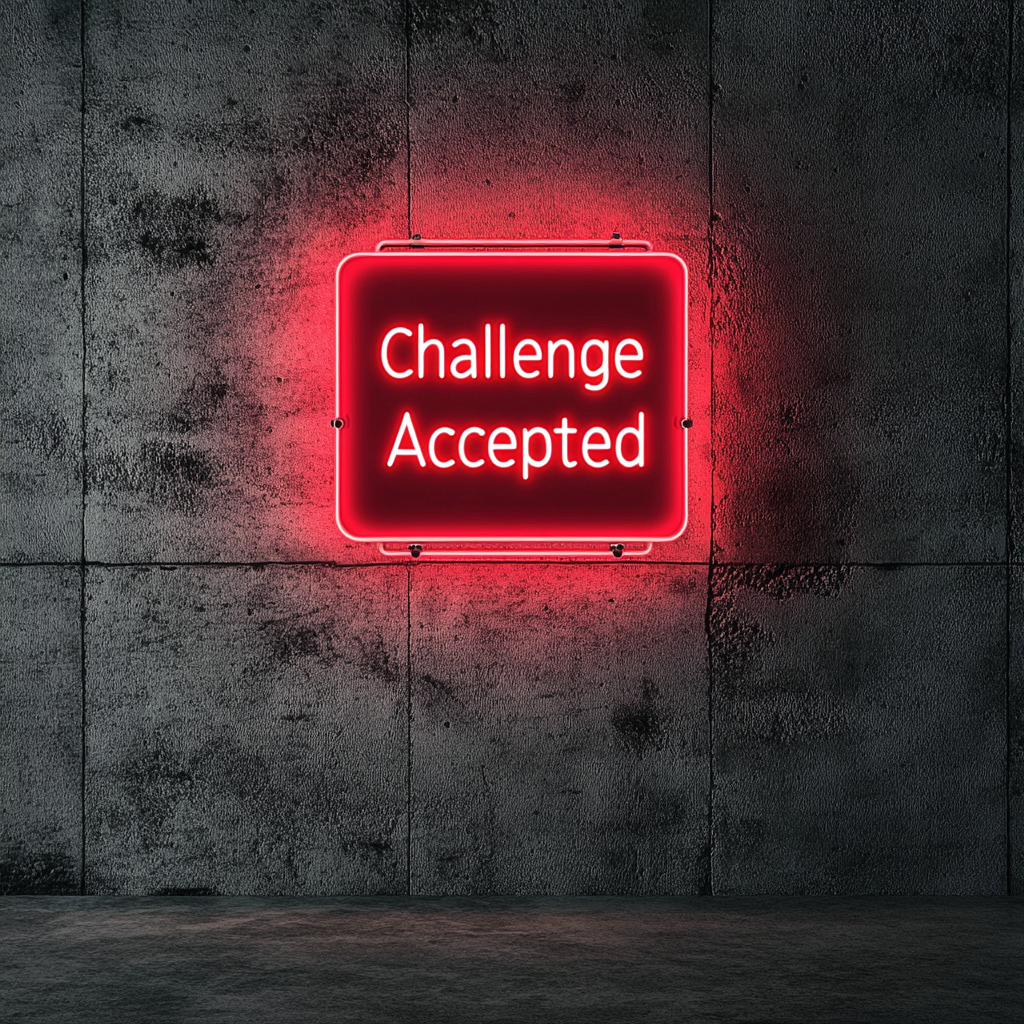 "Challenge Accepted" - Red Neon Sign, 24 Inches