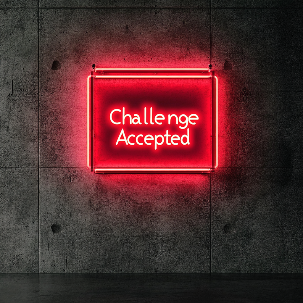 "Challenge Accepted" - Red Neon Sign, 24 Inches