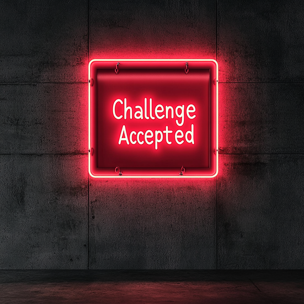 "Challenge Accepted" - Red Neon Sign, 24 Inches
