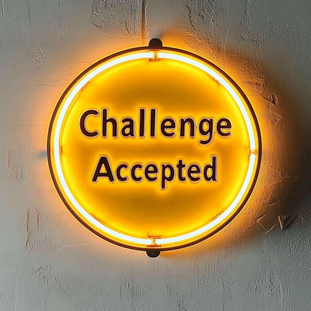 "Challenge Accepted" - Yellow Neon Sign, 24 Inches