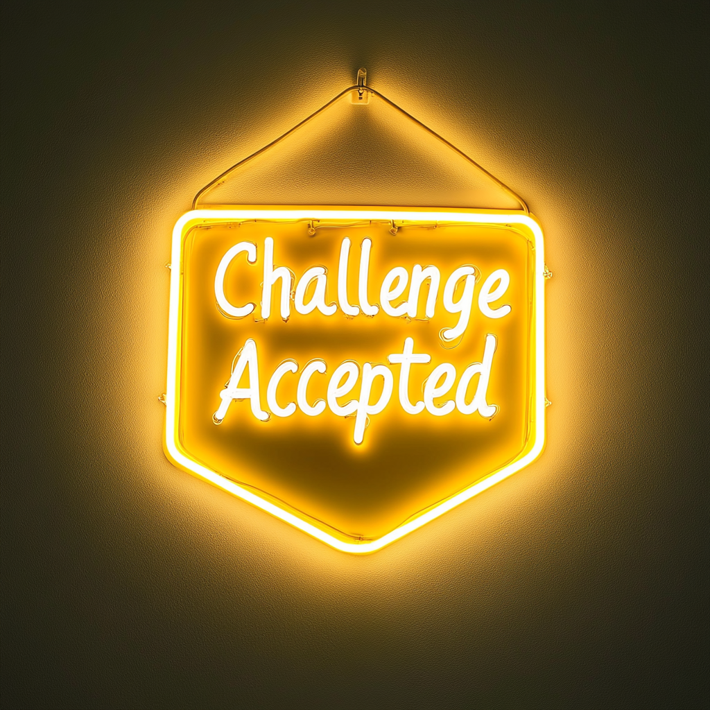 "Challenge Accepted" - Yellow Neon Sign, 24 Inches