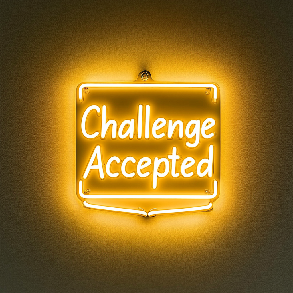 "Challenge Accepted" - Yellow Neon Sign, 24 Inches