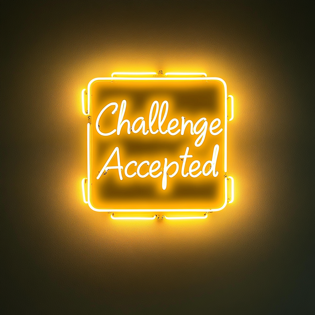 "Challenge Accepted" - Yellow Neon Sign, 24 Inches