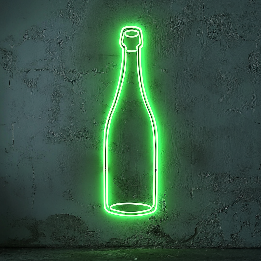 Champagne Bottle - Green Neon Sign, 18 Inches