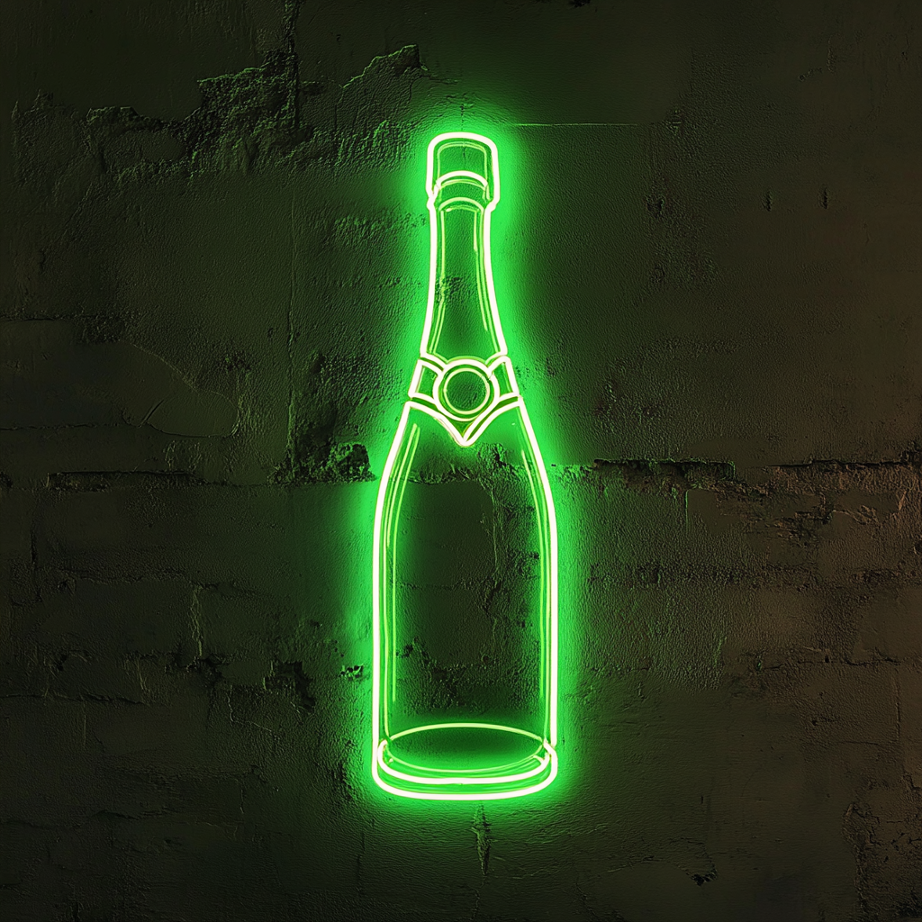Champagne Bottle - Green Neon Sign, 18 Inches