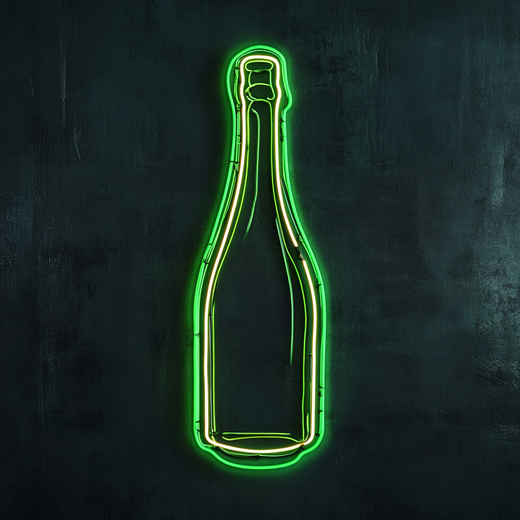 Champagne Bottle - Green Neon Sign, 18 Inches