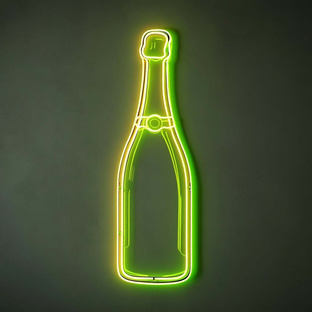 Champagne Bottle - Green Neon Sign, 18 Inches