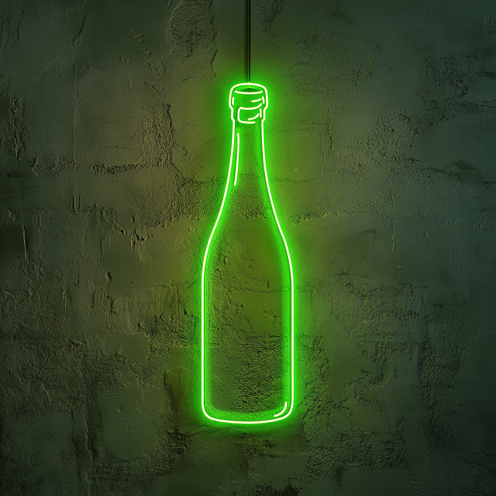 Champagne Bottle Popping - Green Neon Sign, 18 Inches