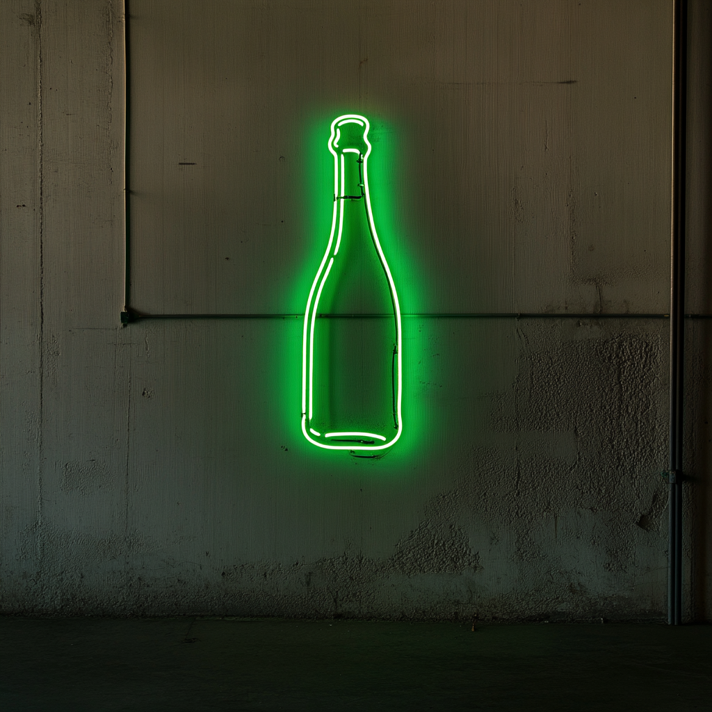 Champagne Bottle Popping - Green Neon Sign, 18 Inches