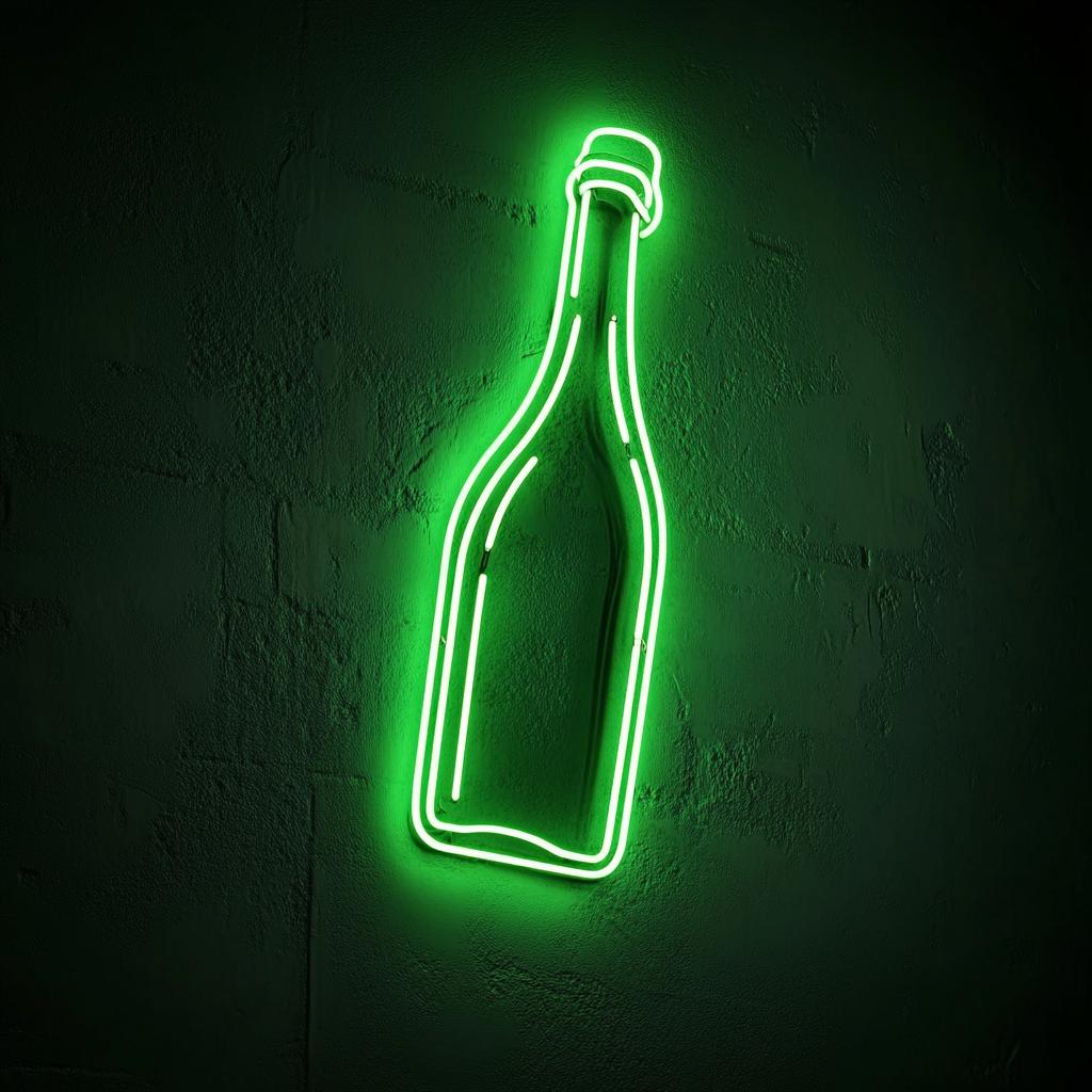 Champagne Bottle Popping - Green Neon Sign, 18 Inches