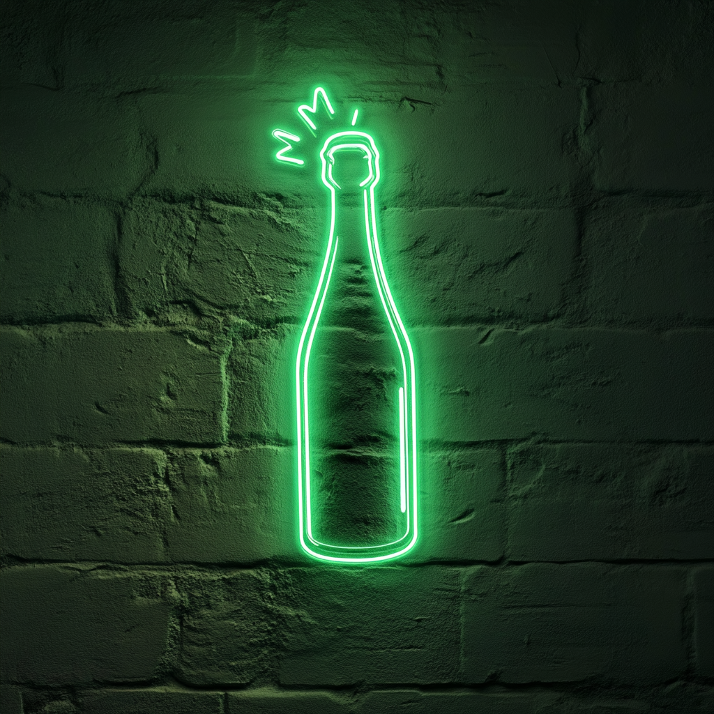 Champagne Bottle Popping - Green Neon Sign, 18 Inches