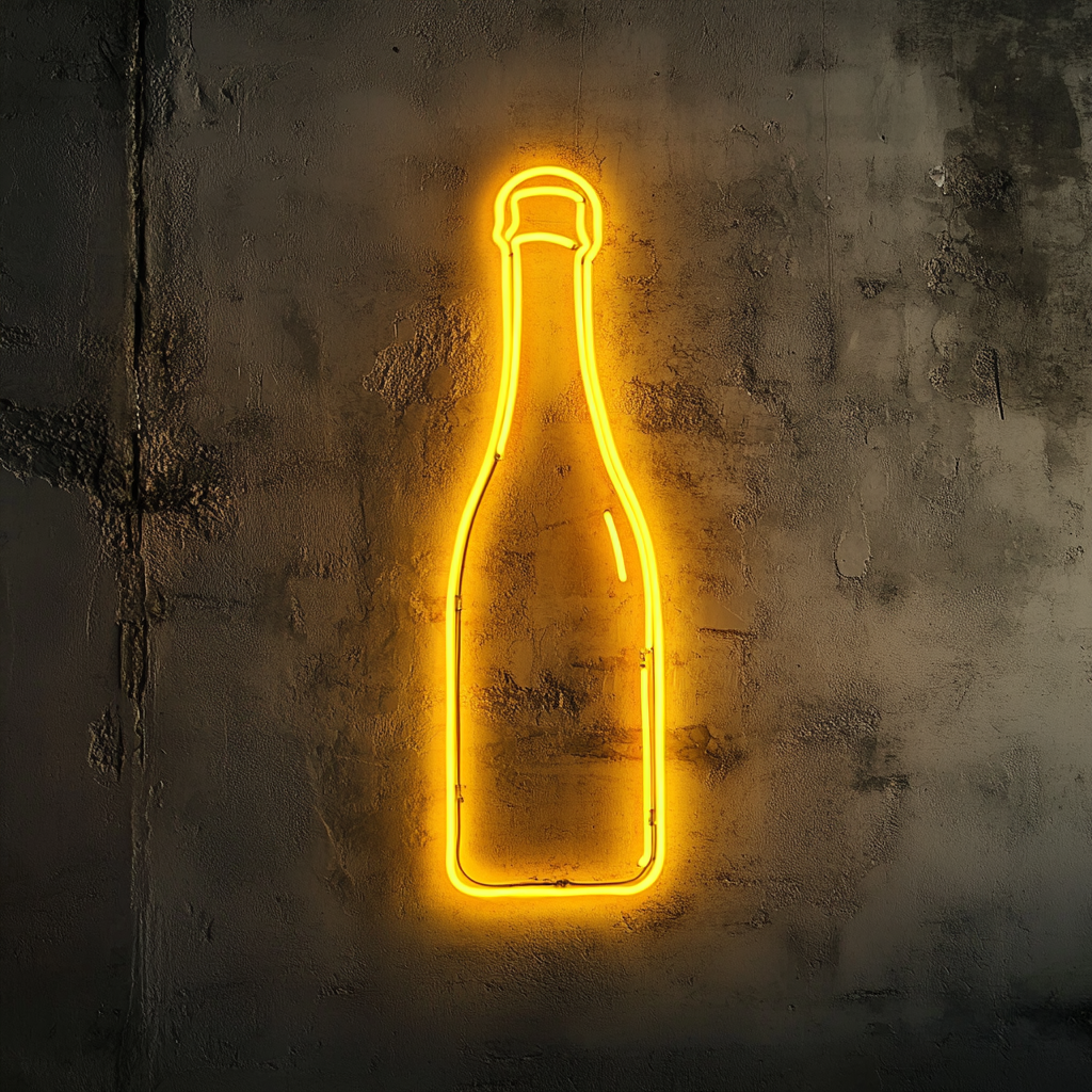 Champagne Bottle Popping - Yellow Neon Sign, 18 Inches
