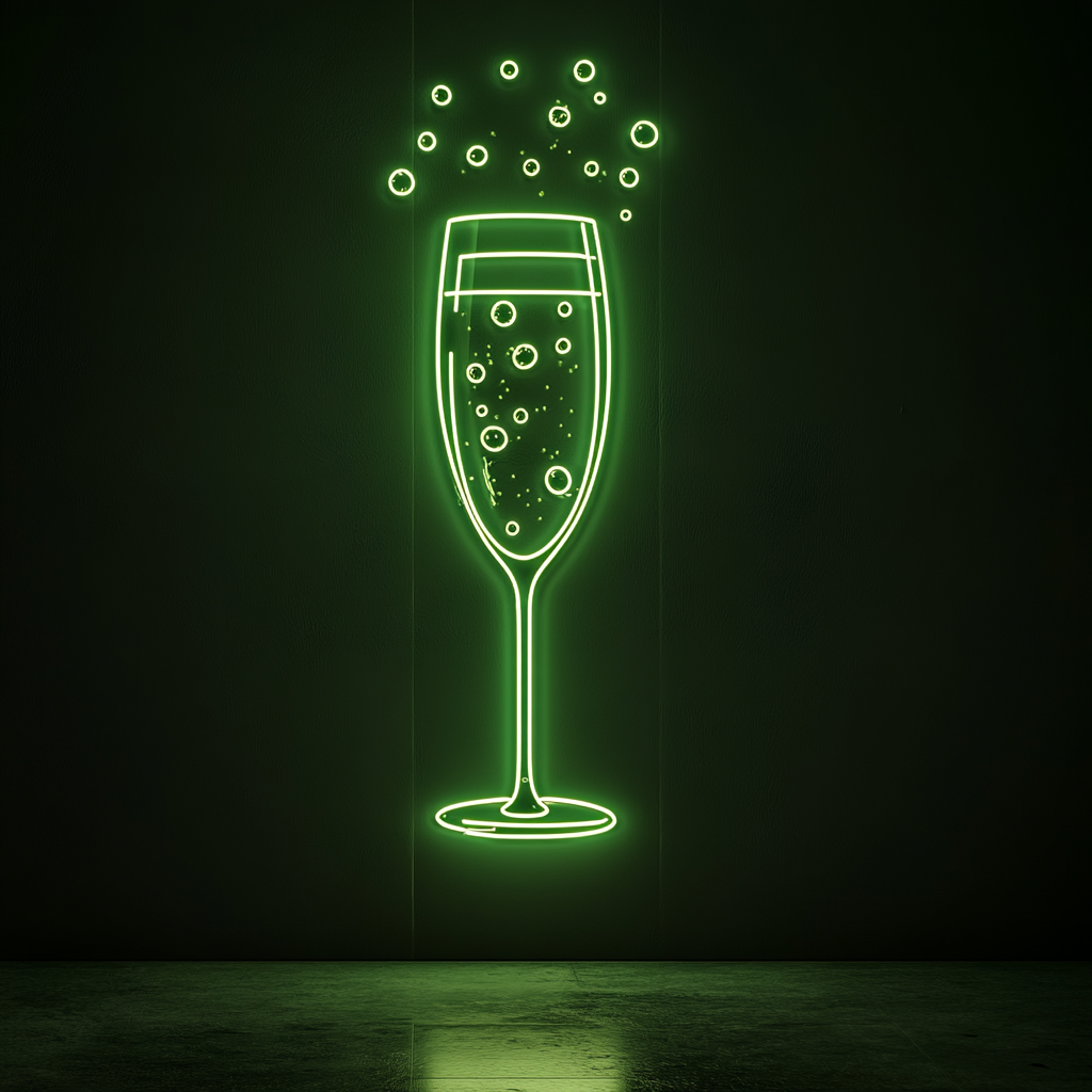 Champagne Flutes with Bubbles - Green Neon Sign, 24 Inches