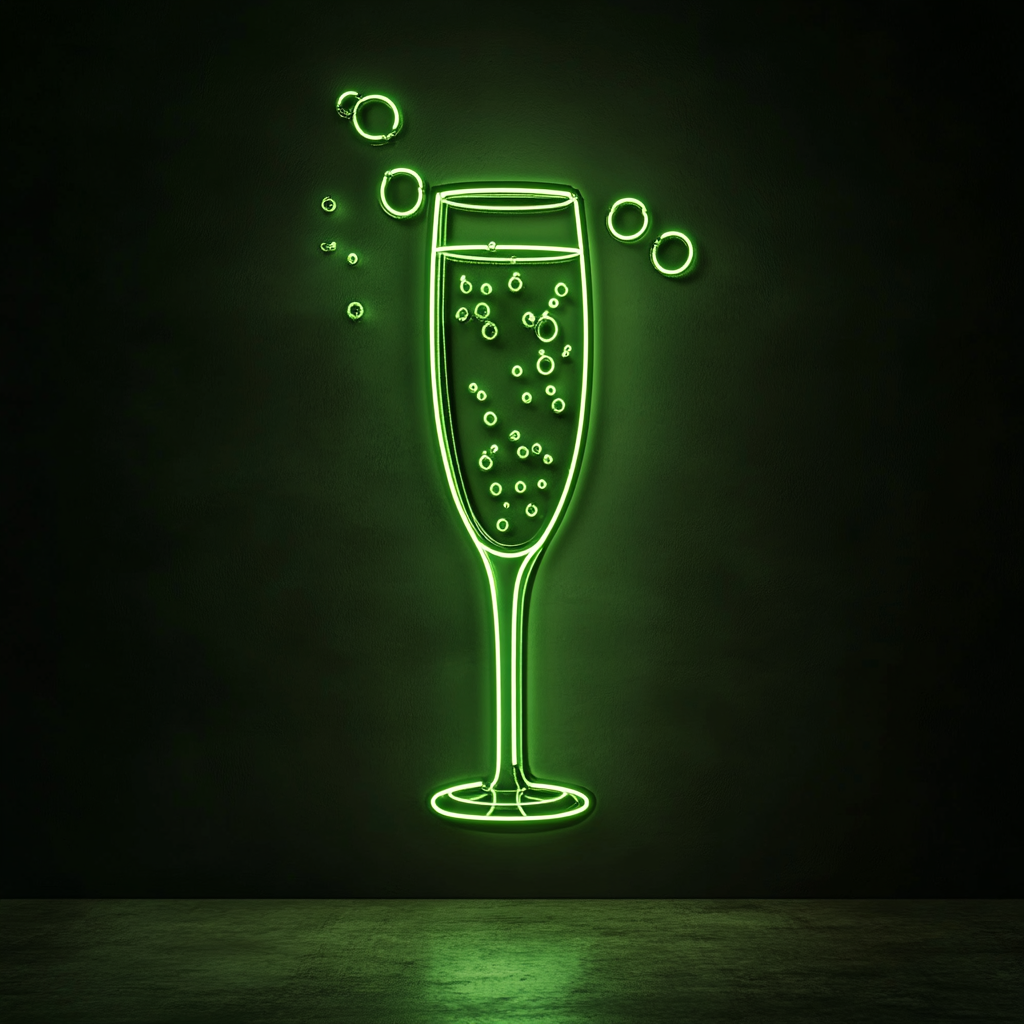 Champagne Flutes with Bubbles - Green Neon Sign, 18 Inches