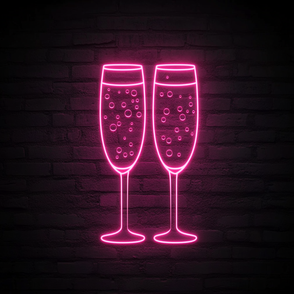 Champagne Flutes with Bubbles - Pink Neon Sign, 18 Inches