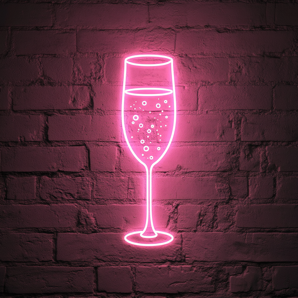Champagne Flutes with Bubbles - Pink Neon Sign, 24 Inches