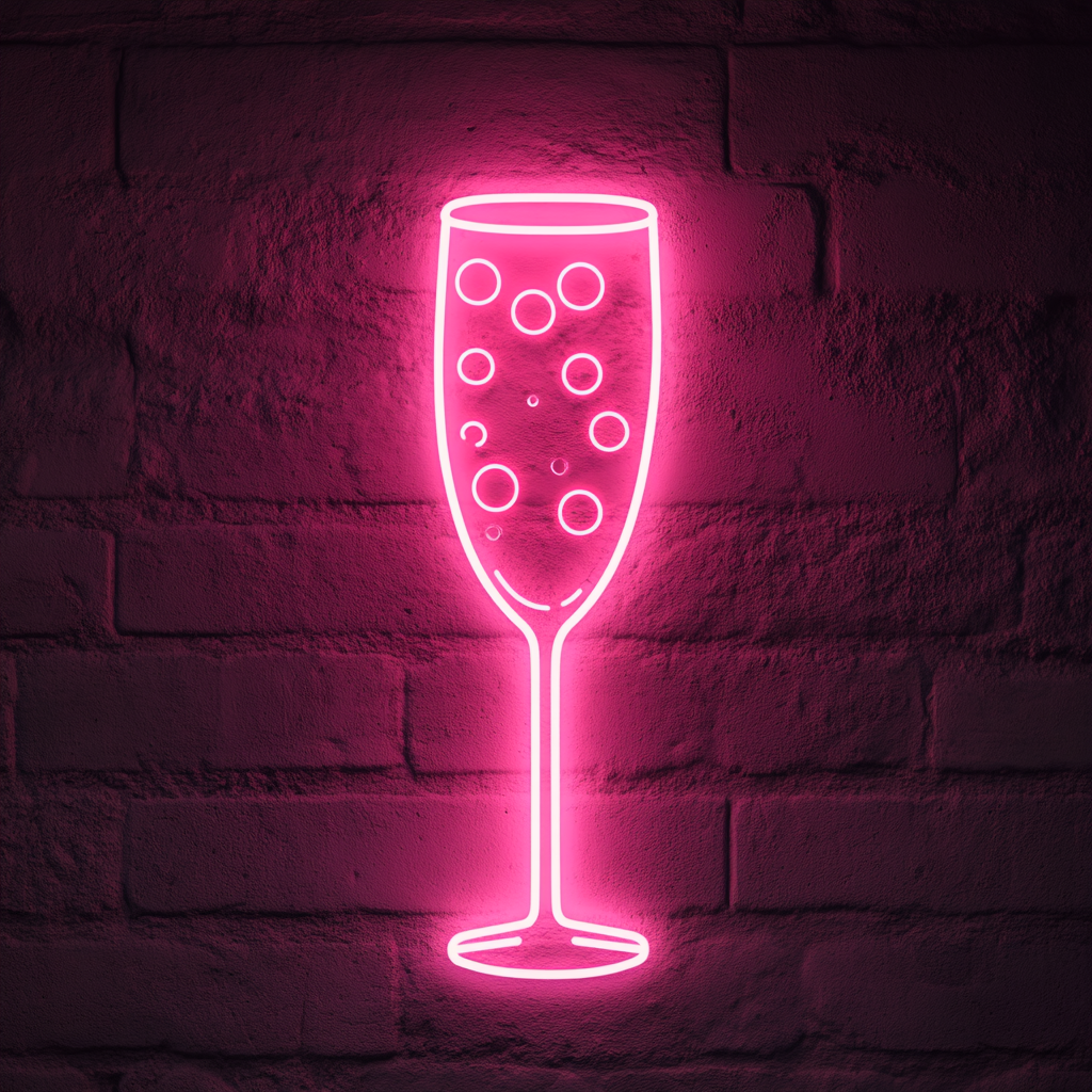 Champagne Flutes with Bubbles - Pink Neon Sign, 18 Inches