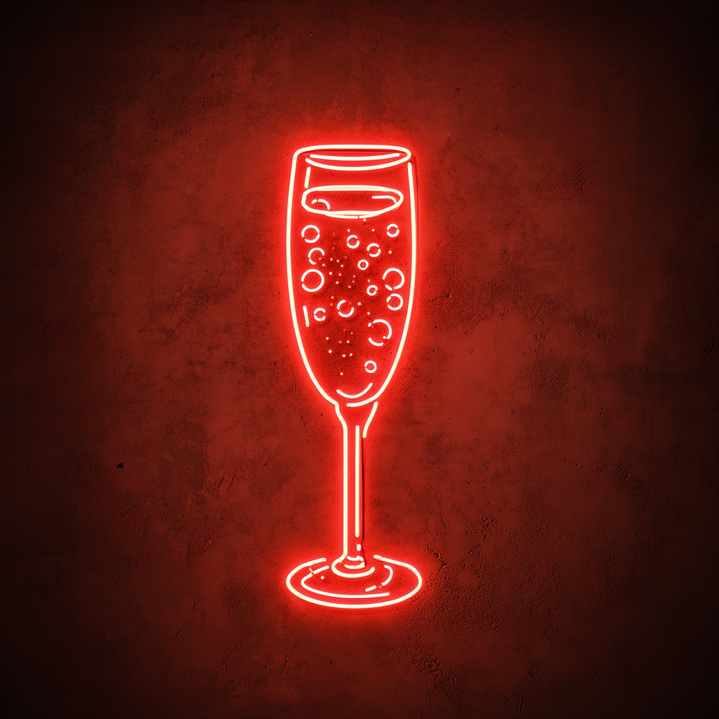 Champagne Flutes with Bubbles - Red Neon Sign, 24 Inches