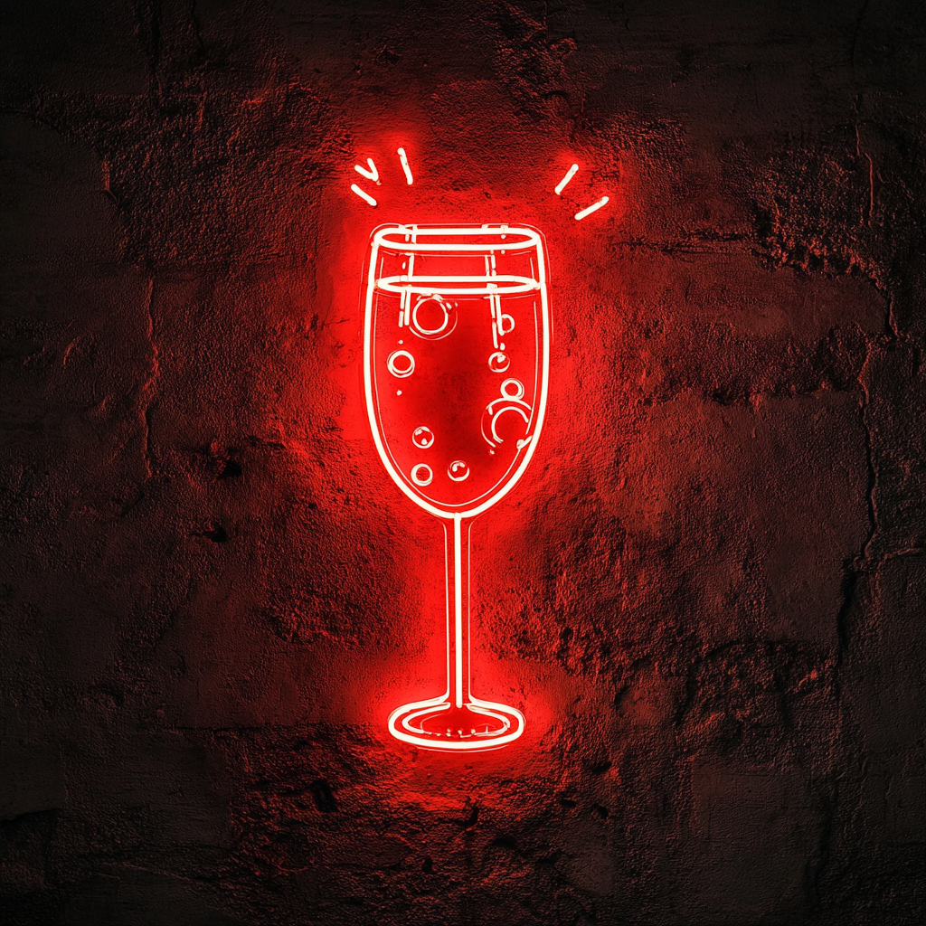 Champagne Flutes with Bubbles - Red Neon Sign, 24 Inches