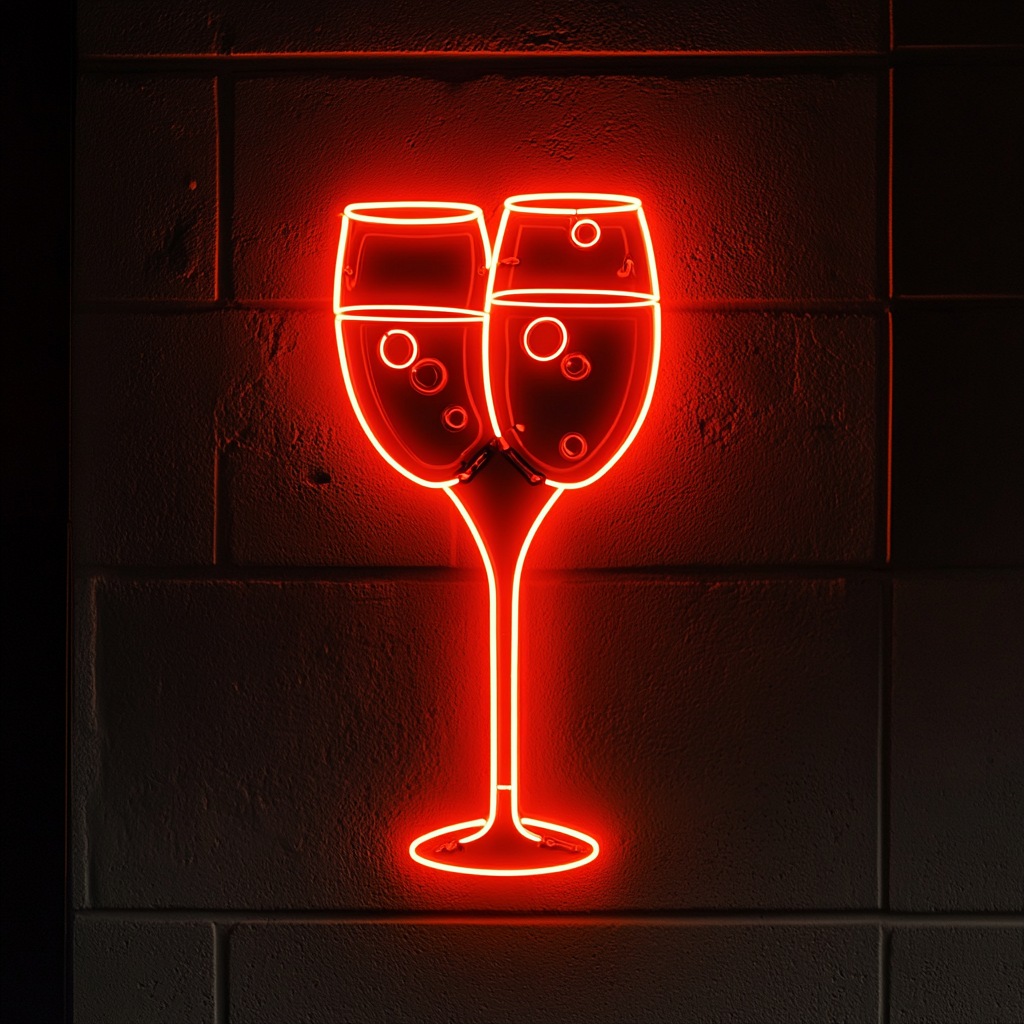Champagne Flutes with Bubbles - Red Neon Sign, 18 Inches