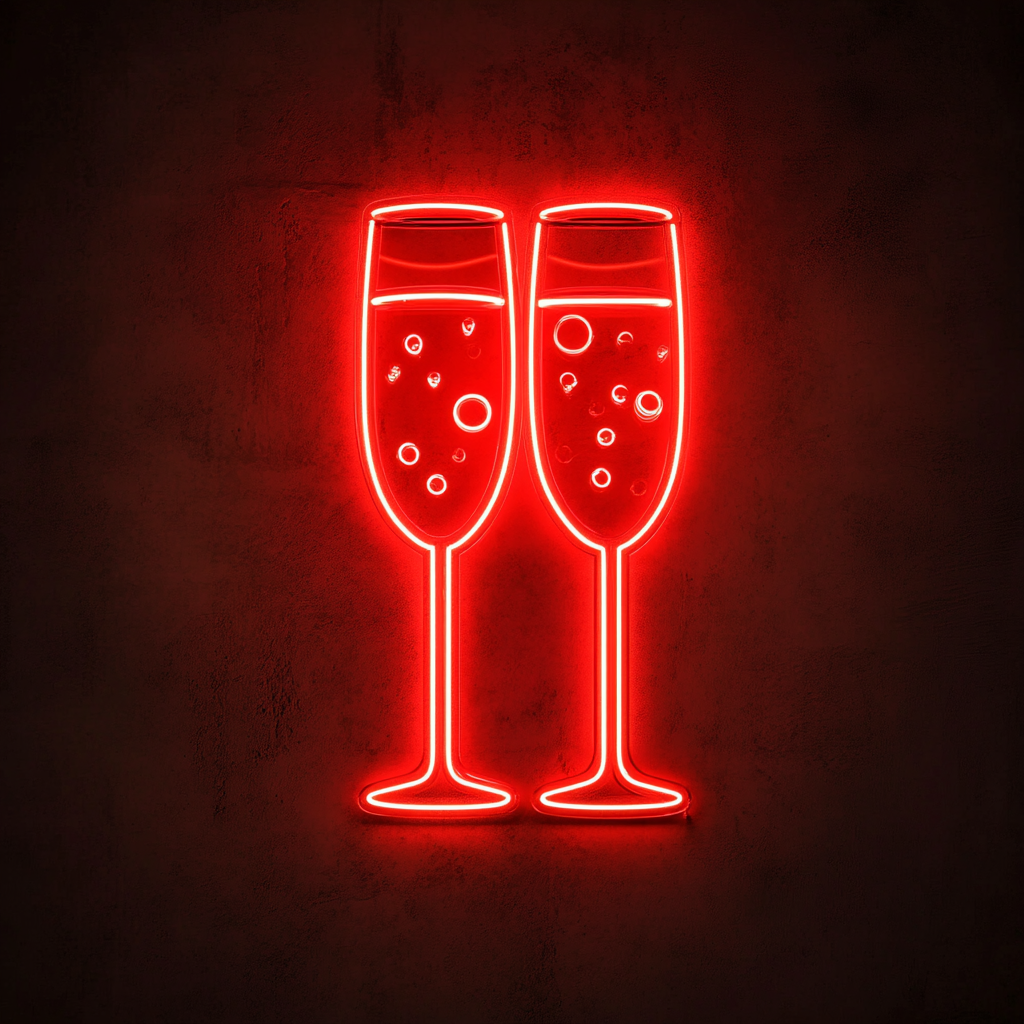 Champagne Flutes with Bubbles - Red Neon Sign, 24 Inches