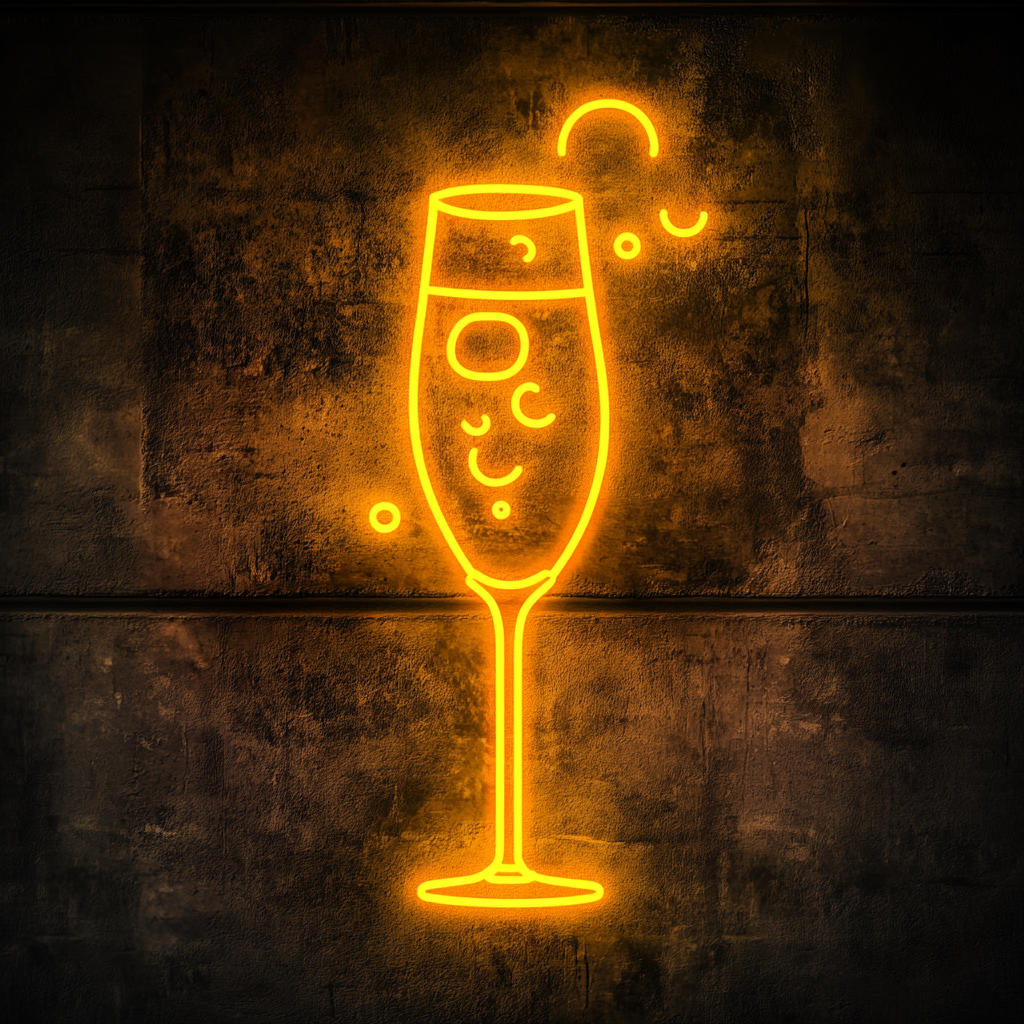 Champagne Flutes with Bubbles - Yellow Neon Sign, 18 Inches