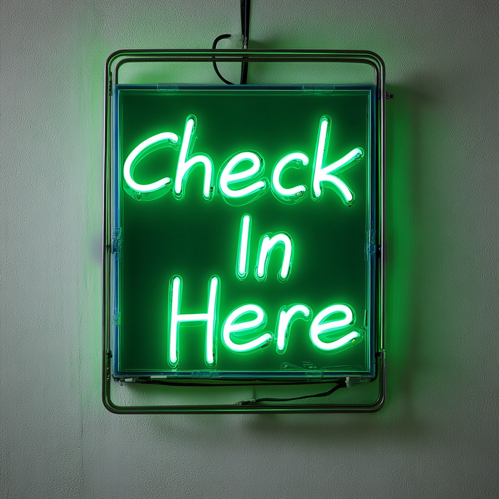 Check In Here - Green Neon Sign, 24 Inches