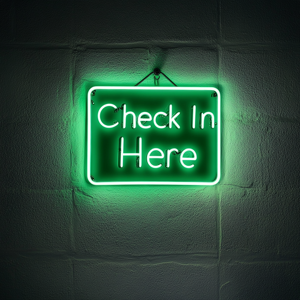 Check In Here - Green Neon Sign, 18 Inches