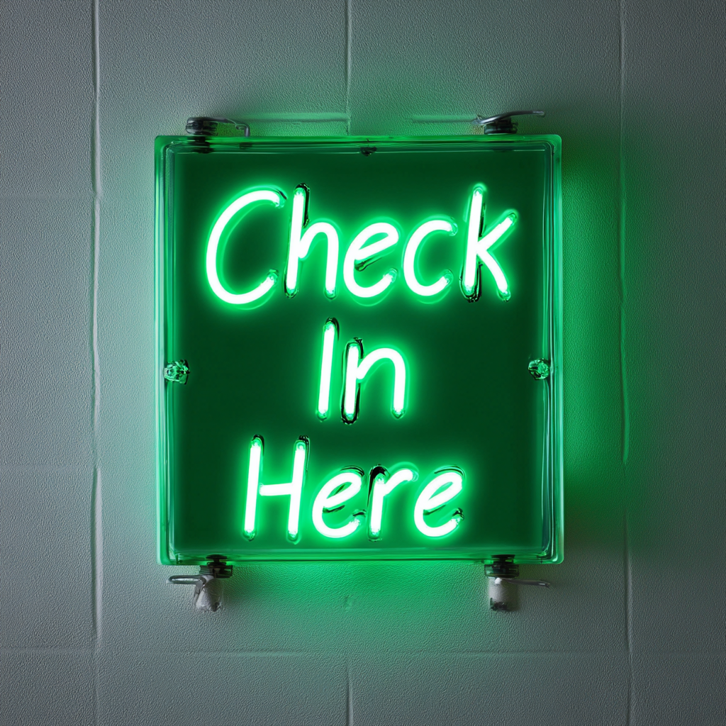 Check In Here - Green Neon Sign, 18 Inches