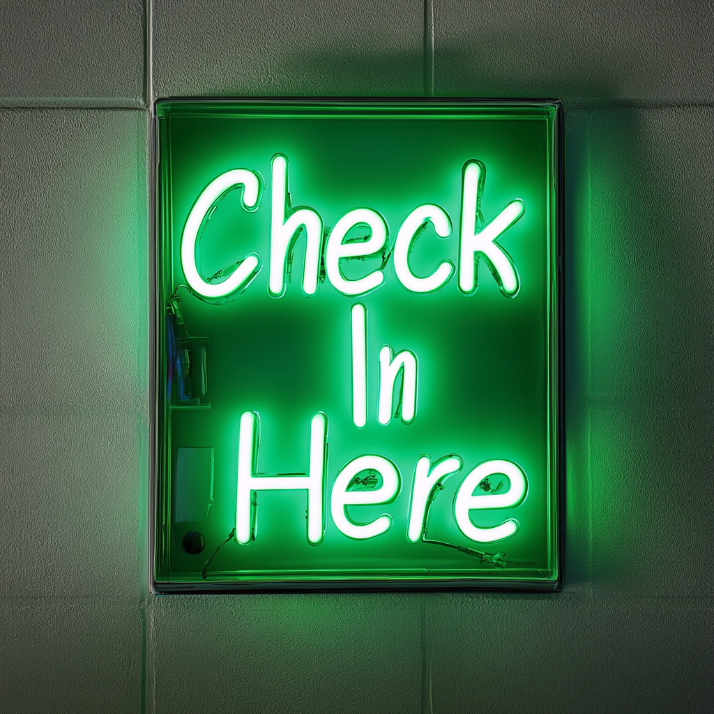 Check In Here - Green Neon Sign, 18 Inches