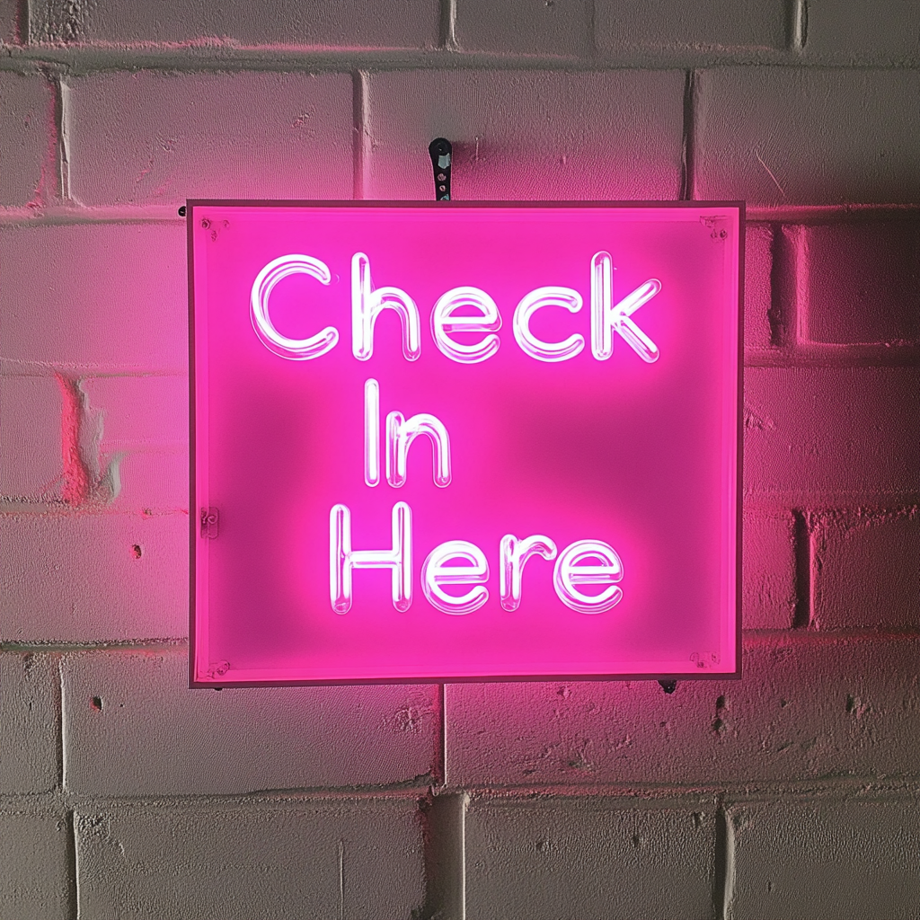 Check In Here - Pink Neon Sign, 18 Inches