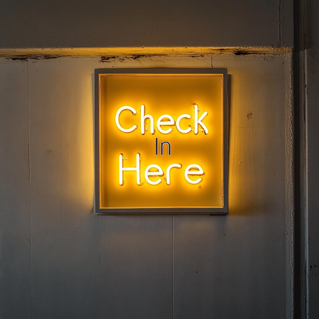 Check In Here - Yellow Neon Sign, 18 Inches