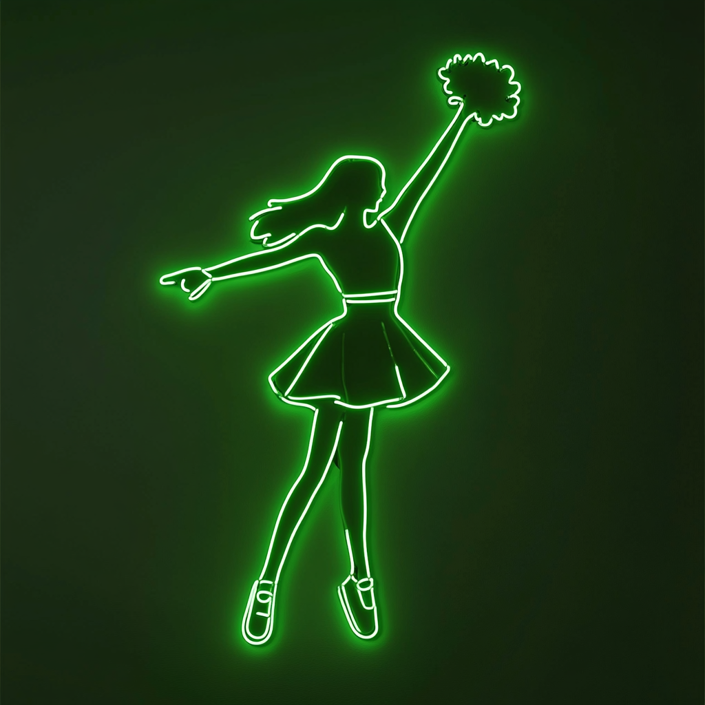 Cheerleader - Green Neon Sign, 18 Inches