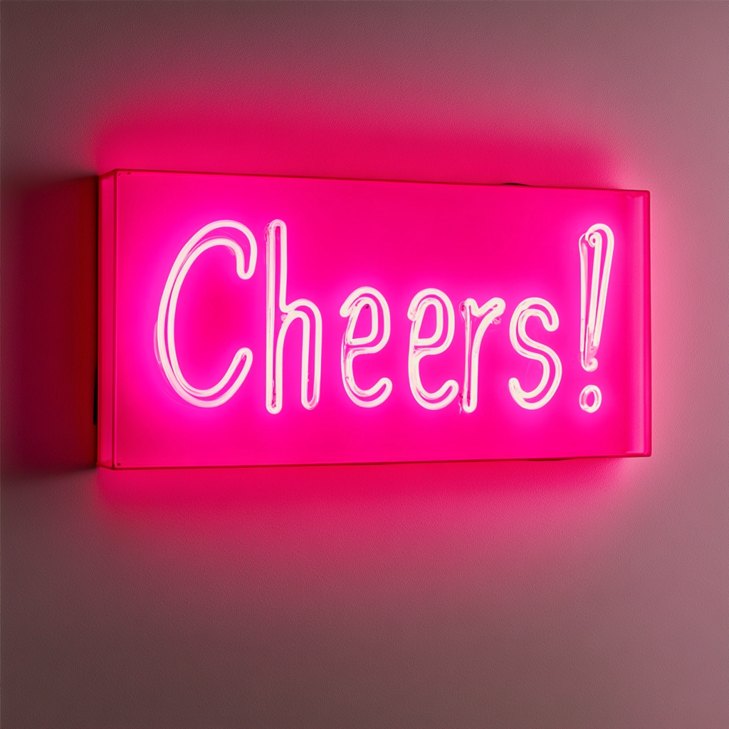 "Cheers!" - Pink Neon Sign, 18 Inches