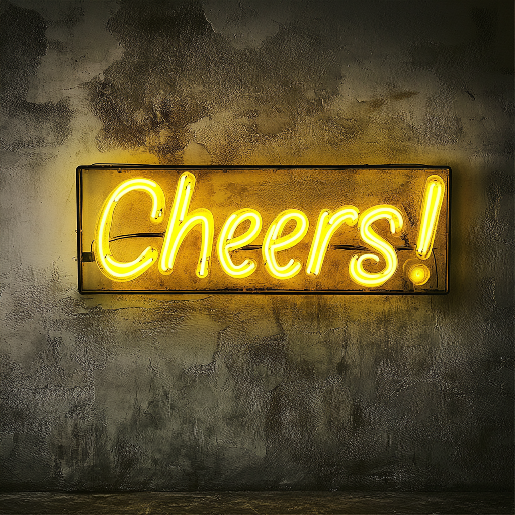 "Cheers!" - Yellow Neon Sign, 18 Inches