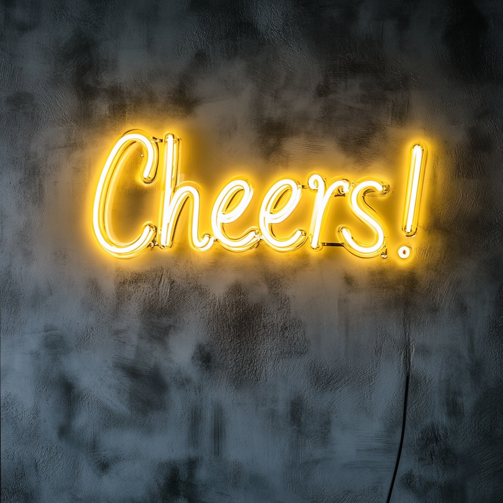 "Cheers!" - Yellow Neon Sign, 18 Inches