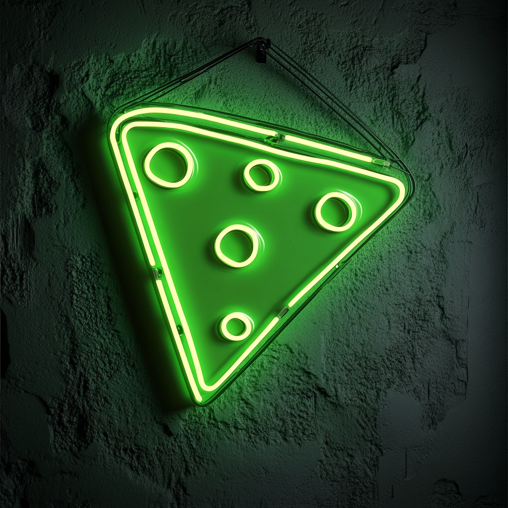 Cheese Slice - Green Neon Sign, 24 Inches