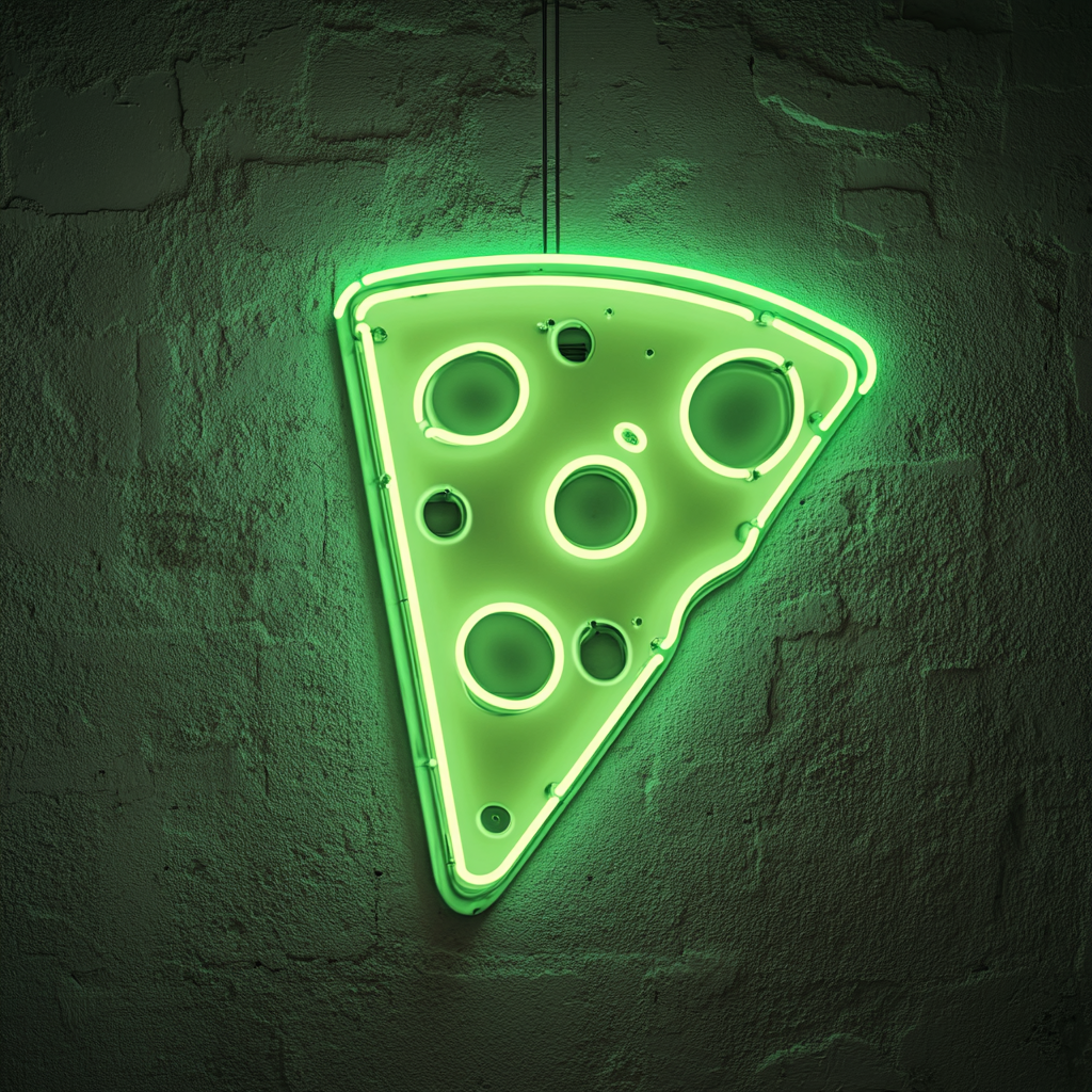 Cheese Slice - Green Neon Sign, 18 Inches