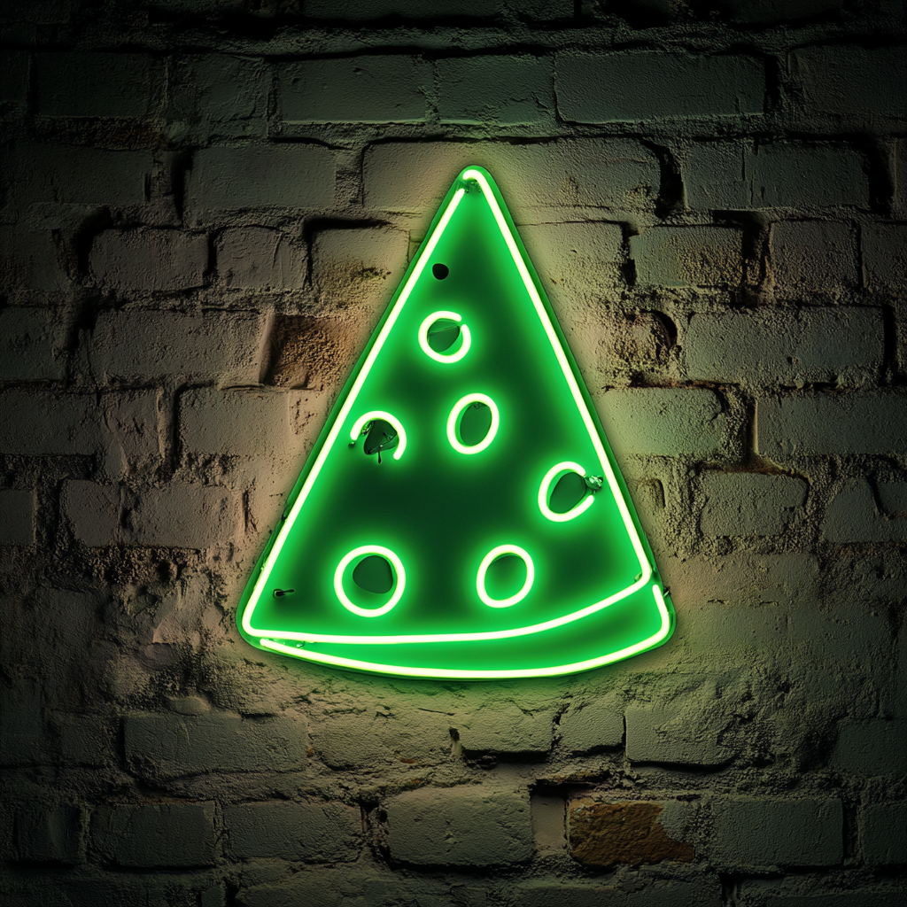 Cheese Slice - Green Neon Sign, 18 Inches