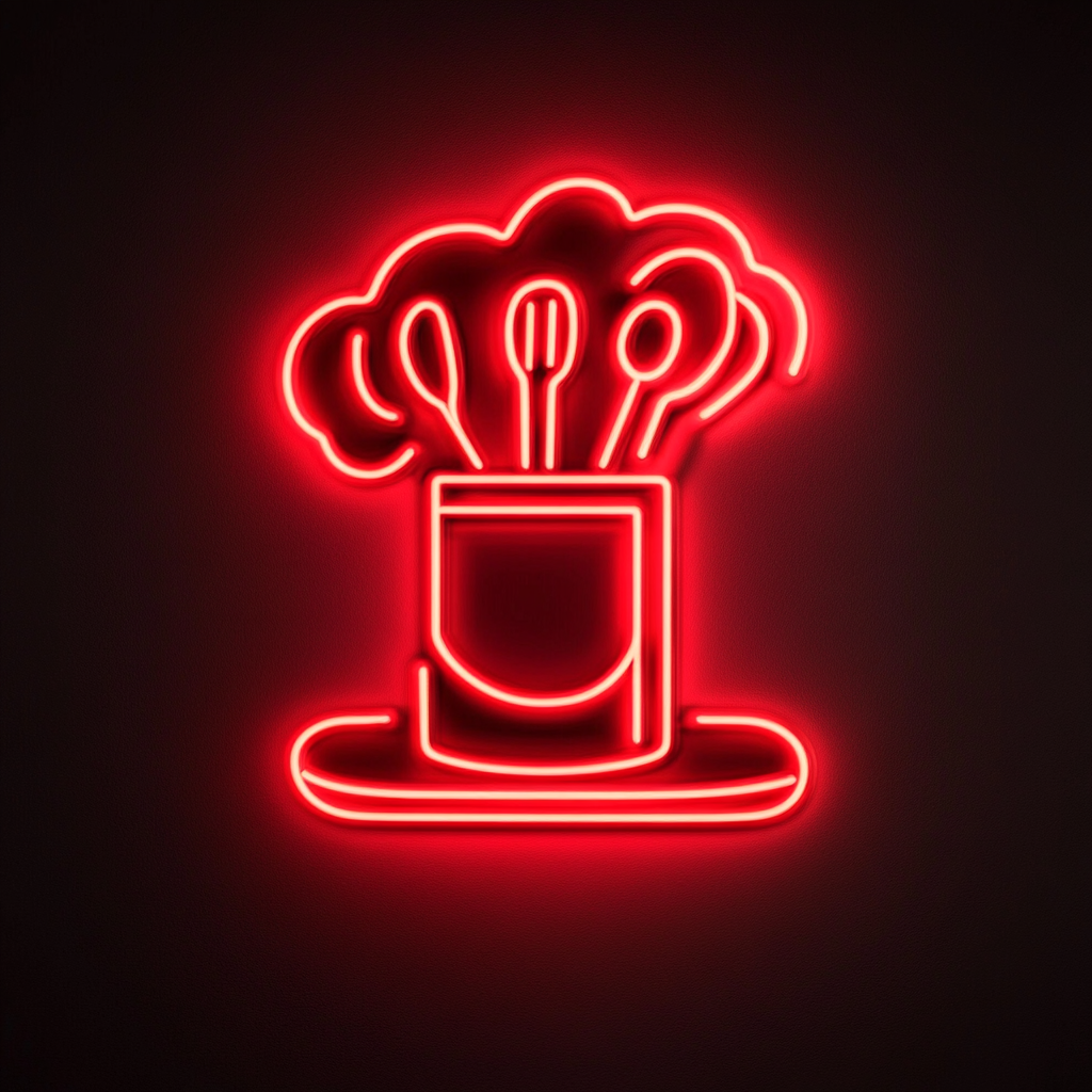 Chef's Hat with Utensils - Red Neon Sign, 18 Inches