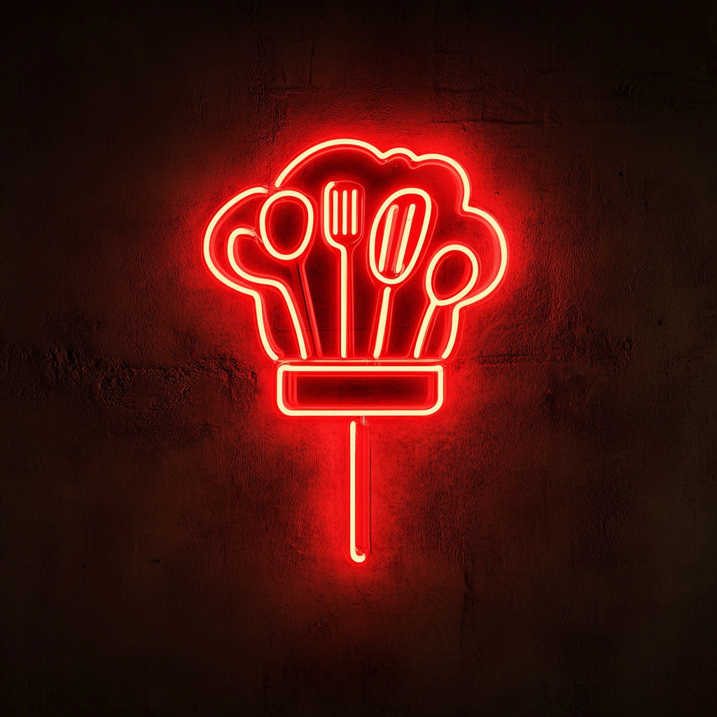 Chef's Hat with Utensils - Red Neon Sign, 24 Inches